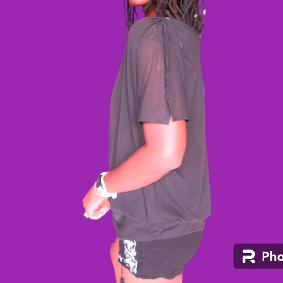 Chico's mesh Bianca top blouse shirt sheer short sleeve in black size 3. - Picture 4 of 6